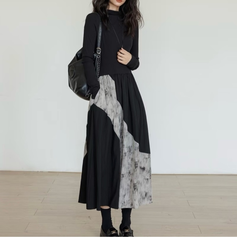 NWT❗️Black and White Two-Tone Maxi Dress, Long Sleeve, Modern Minimalist